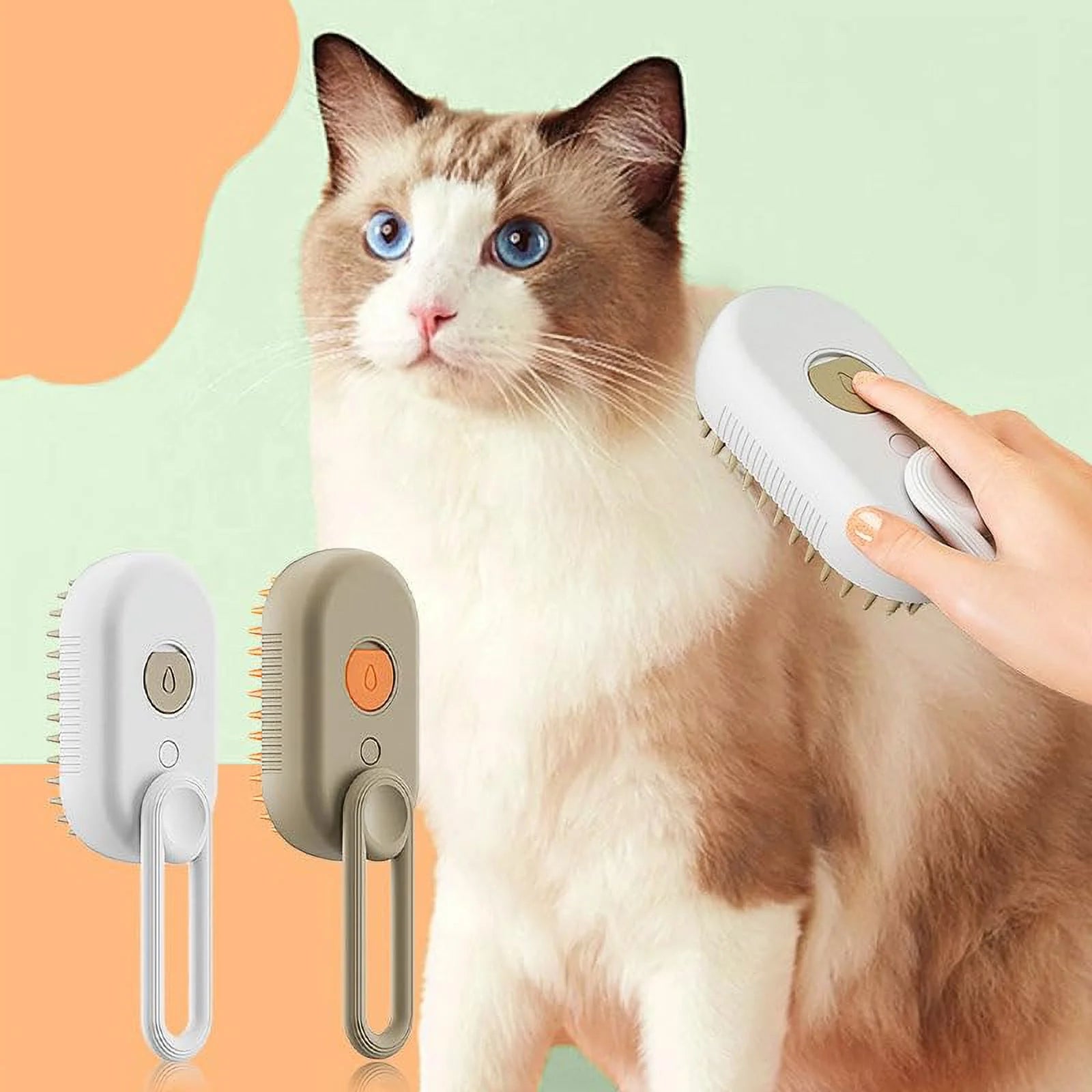 Cat Steam Brush, 3 in 1 Self Cleaning Cat Steamy Pet Brush Steamer Brush for Massage for Removing Tangled and Loosse Hair (2PCS Light Green)